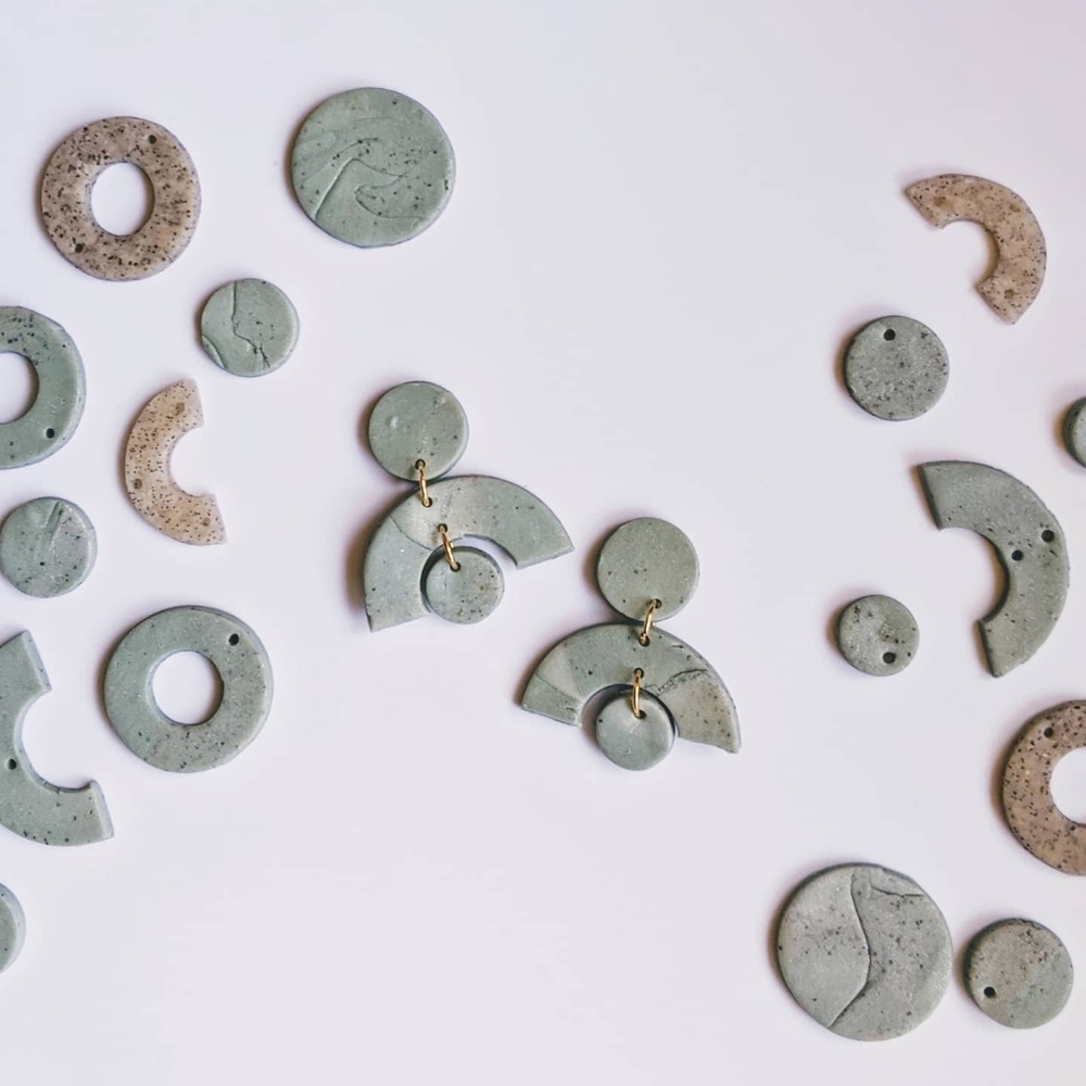 Sage + Marbled Granite Arch Clay Earrings ✨